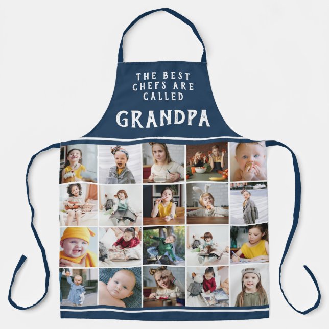 Grandpa Is the Best Chef Blue Photo Collage Apron (Front)