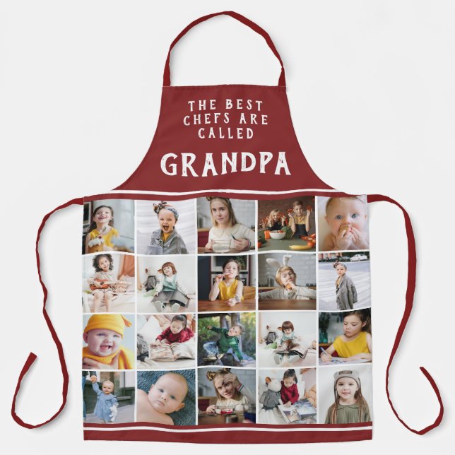 Grandpa Is the Best Chef Red Photo Collage Apron (Front)