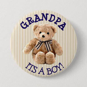 Grandpa, Its a Boy Teddy Bear Baby Shower Button