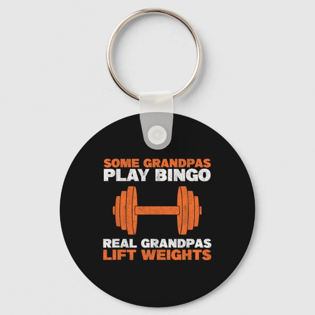 Grandpa Lift Weights Bodybuilding Grandfather Weig Key Ring (Front)
