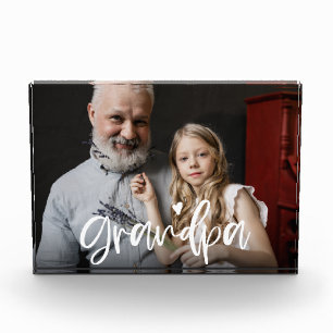 Grandpa Love Script Personalised Gift Photo Block