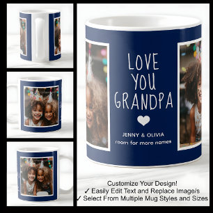 Grandpa Love You 2 Photos Modern Navy Blue C41     Coffee Mug