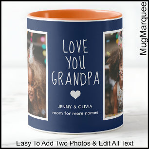 Grandpa Love You 2 Photos Modern Navy Blue C41 Mug