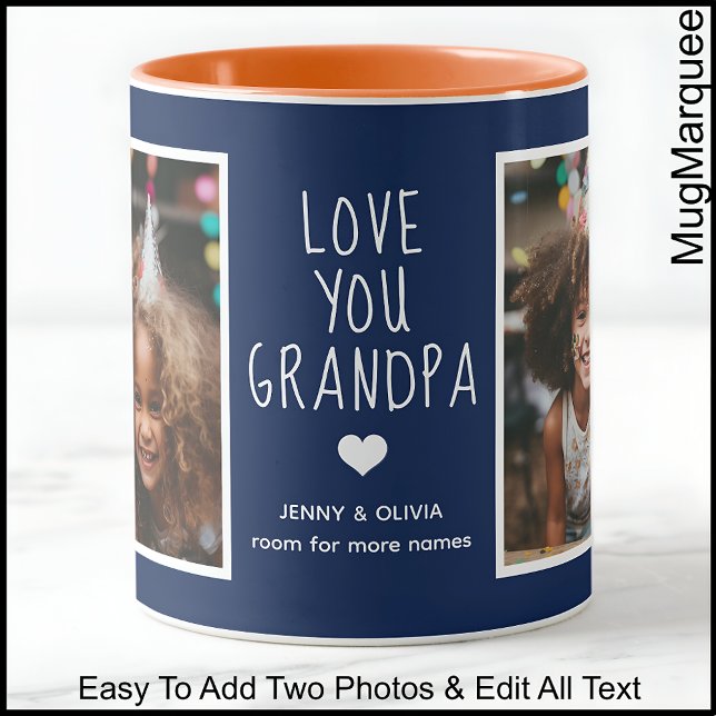 Grandpa Love You 2 Photos Modern Navy Blue C41     Mug (Creator Uploaded)