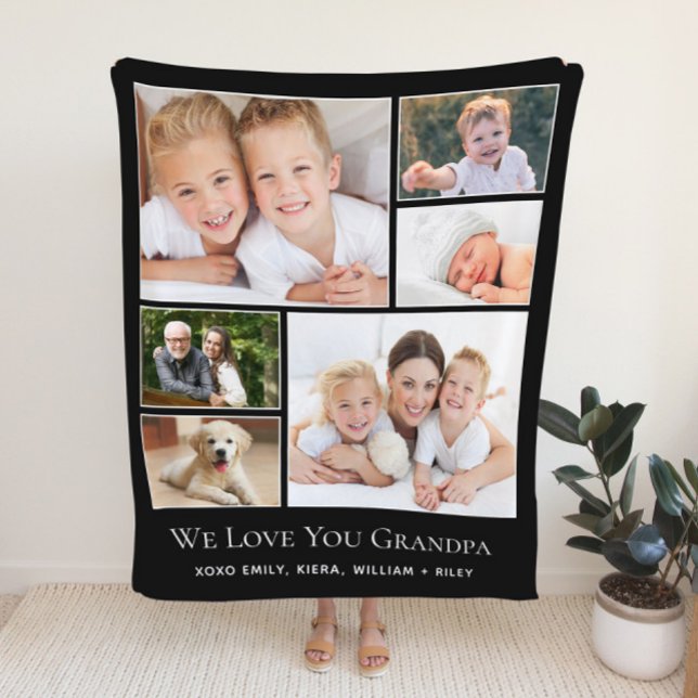 Grandpa Love You Personalised Photo Black Sherpa Blanket (Creator Uploaded)