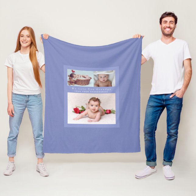 Grandpa Loves His Family Photo Collage Soft Cosy Fleece Blanket (In Situ)