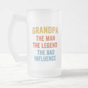 Grandpa Man Legend Bad Influence Illustration Frosted Glass Beer Mug
