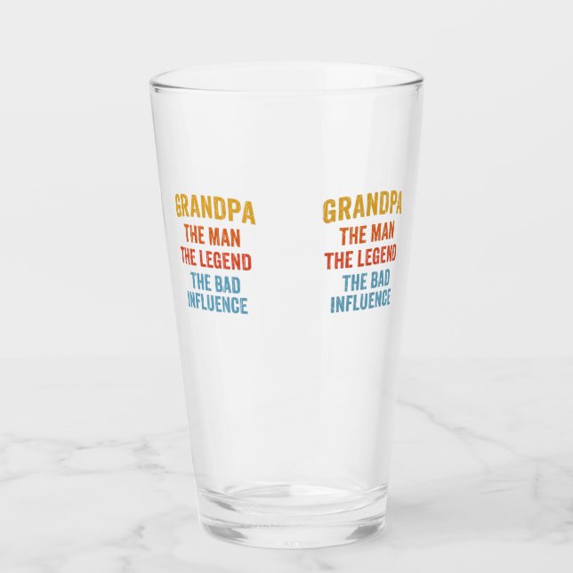 Grandpa Man Legend Bad Influence Illustration Glass (Front)