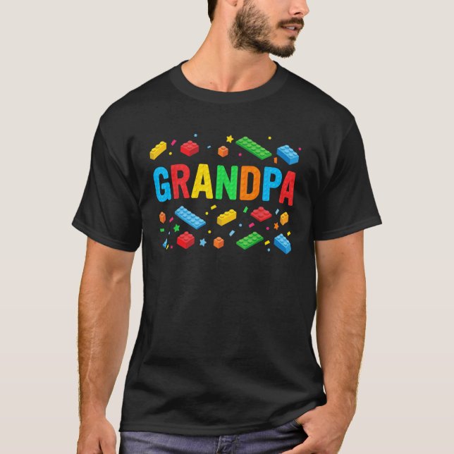 Grandpa Master Builder Building Bricks Blocks Fami T-Shirt (Front)