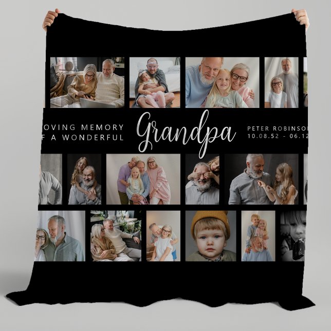 Grandpa Memorial 18 Photo Collage Fleece Blanket (Creator Uploaded)