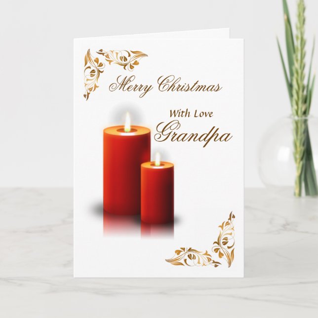 Grandpa / Merry Christmas - Red Candles / Flourish Holiday Card (Front)