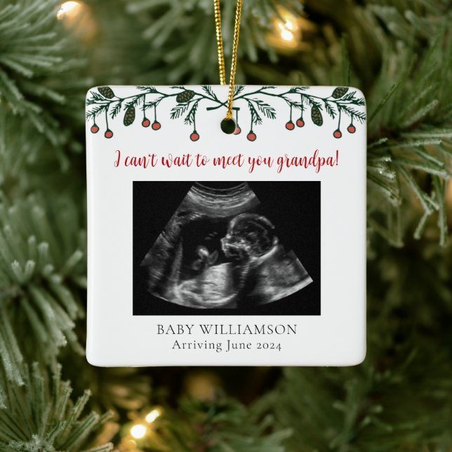 Grandpa Merry Christmas Ultrasound Photo Ceramic Ornament (Tree)