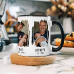 Grandpa Milestones Photos & Years Custom Text Gift Mug<br><div class="desc">This heartwarming custom photo gift mug for grandfathers beautifully captures the generational journey of love and family with a touching progression from boyfriend to fiancé, husband, dad, and grandpa. Featuring a white background with a bold black handle and rim for contrast, each stage is represented through a personalised photo framed...</div>