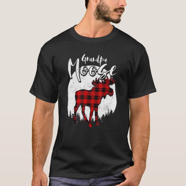 Grandpa Moose Red Plaid Buffalo Matching Family Pa T-Shirt (Front)