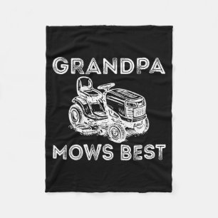 Grandpa Mows Funny Lawn Mower Father's Day Papa  Fleece Blanket