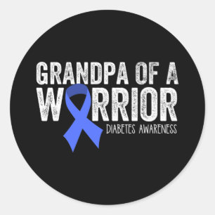 Grandpa Of A Warrior T1d Diabetic Blue Ribbon Supp Classic Round Sticker