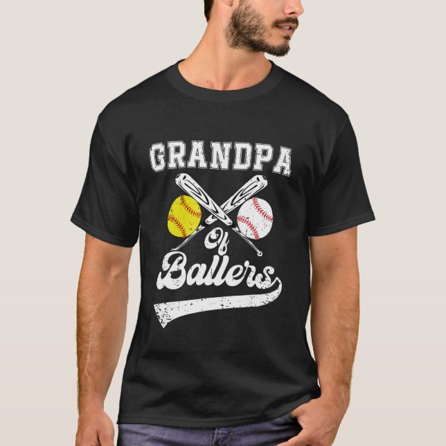 Grandpa Of Ballers Softball Baseball Player Father T-Shirt (Front)