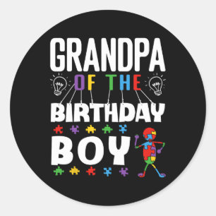 Grandpa Of The Birthday Boy Autism Awareness Puzzl Classic Round Sticker