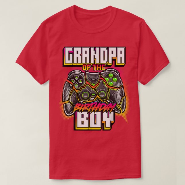 Grandpa of the Birthday Boy Matching Family Video  T-Shirt (Design Front)