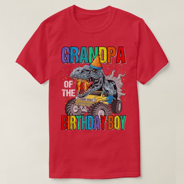 Grandpa Of The Birthday Boy Monster Truck Dinosaur T-Shirt (Design Front)