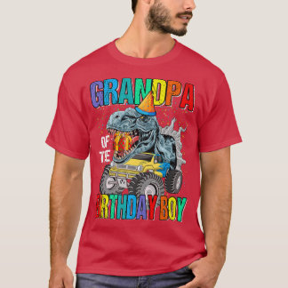 Grandpa Of The Birthday Boy Monster Truck Dinosaur T-Shirt