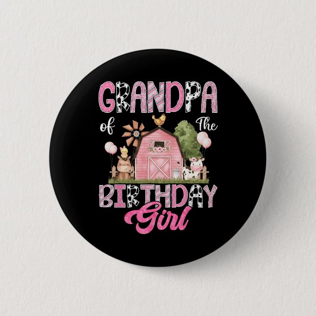Grandpa Of The Birthday Girl Farm Cow Pink 1st Bir 6 Cm Round Badge (Front)