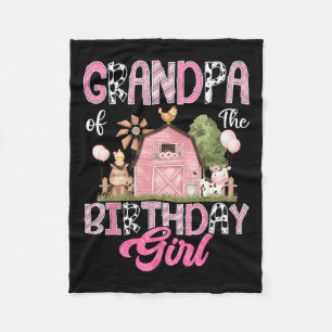 Grandpa Of The Birthday Girl Farm Cow Pink 1st Bir Fleece Blanket