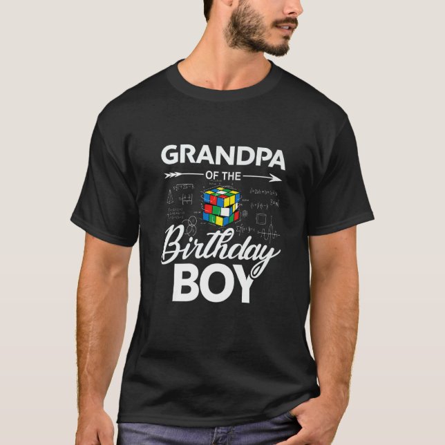 Grandpa Of The Birthday Speed Cubing Boy Math T-Shirt (Front)