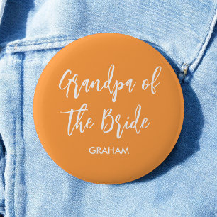 Grandpa of the Bride Orange White  6 Cm Round Badge