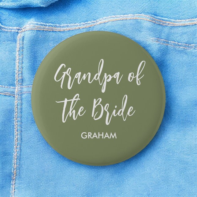 Grandpa of the Bride Sage Green White  6 Cm Round Badge (Creator Uploaded)