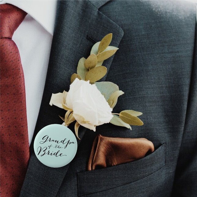 Grandpa of the Bride Script Wedding Bridal Party 6 Cm Round Badge ('Grandpa of the Bride' Classic Script Wedding Bridal Party Pinback Button @ fatfatin_blue_knot)