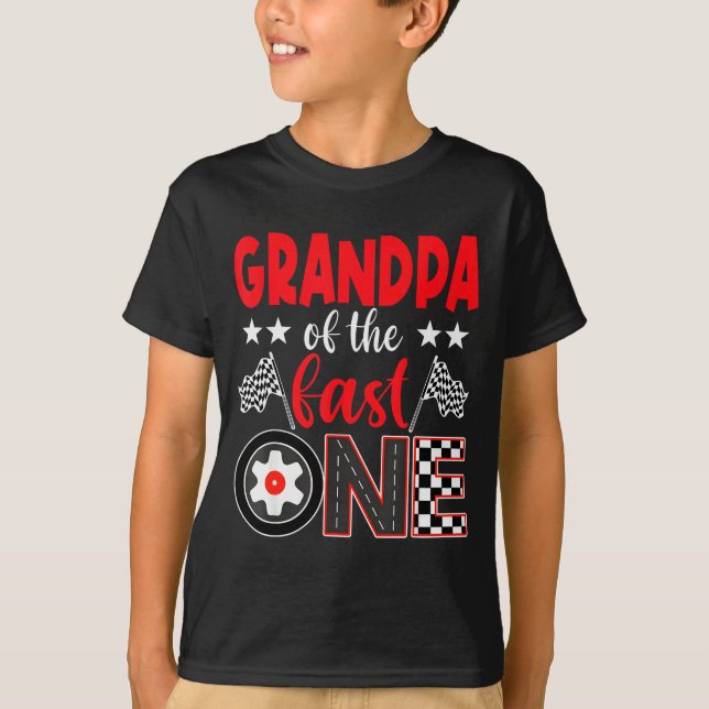 Grandpa Of The Fast One Birthday 1st Race Car Fami T-Shirt (Front)