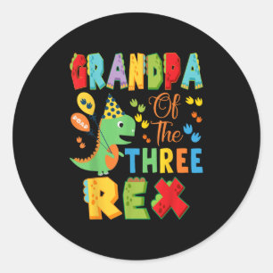 Grandpa Of The Three Rex 3rd Birthday Boy Dinosaur Classic Round Sticker