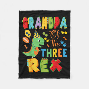 Grandpa Of The Three Rex 3rd Birthday Boy Dinosaur Fleece Blanket