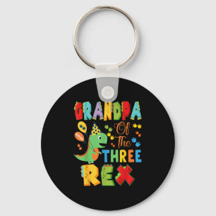 Grandpa Of The Three Rex 3rd Birthday Boy Dinosaur Key Ring
