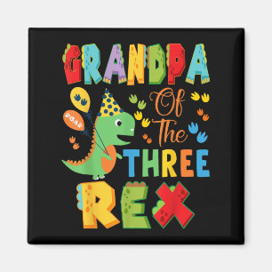 Grandpa Of The Three Rex 3rd Birthday Boy Dinosaur Magnet