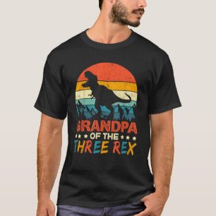 Grandpa Of The Three Rex T rex Dinosaur 3rd Birthd T-Shirt