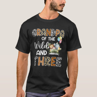Grandpa Of The Wild and Three 3 Birthday Zoo Safar T-Shirt