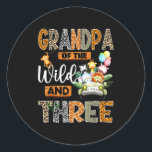 Grandpa Of The Wild And Three 3rd Birthday Boy Saf Classic Round Sticker<br><div class="desc">Grandpa Of The Wild And Three 3rd Birthday Boy Safari Truck</div>