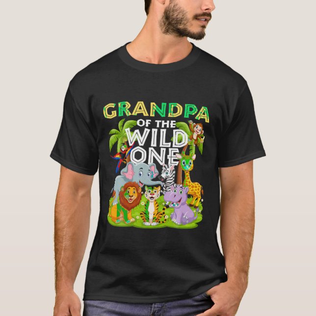 Grandpa Of The Wild One Birthday Zoo Animal Safari T-Shirt (Front)