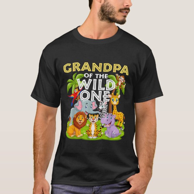 Grandpa Of The Wild One Birthday Zoo Animal Safari T-Shirt (Front)
