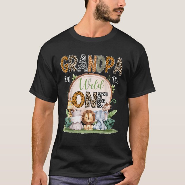 Grandpa Of The Wild One First Birthday Safari Wood T-Shirt (Front)