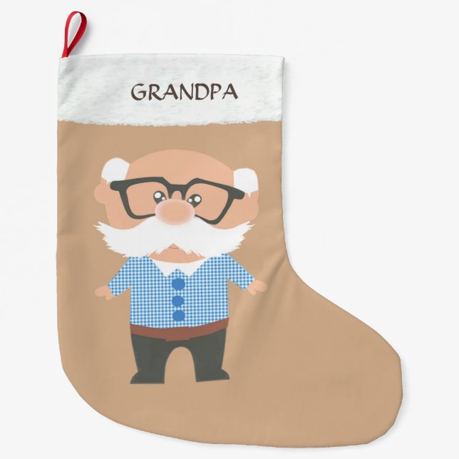 Grandpa on Beige Large Christmas Stocking (Front)
