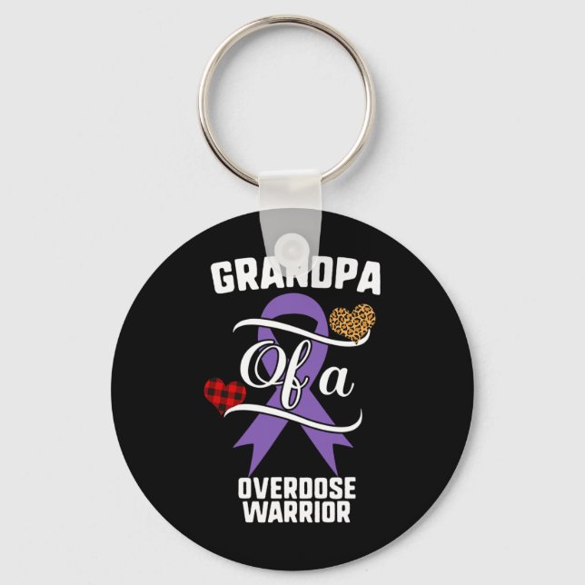 Grandpa Overdose Awareness Leopard Buffalo Plaid F Key Ring (Front)