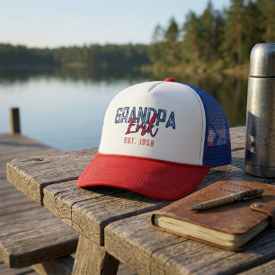 Grandpa Personalised Birthday Est Year Red Blue Trucker Hat