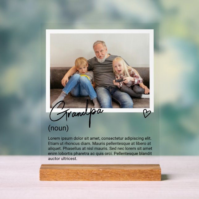 Grandpa Photo and Personalised Noun Description Acrylic Sign (Neutral)