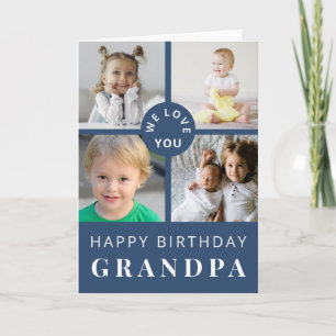 Grandpa Photo Collage Blue Birthday Card