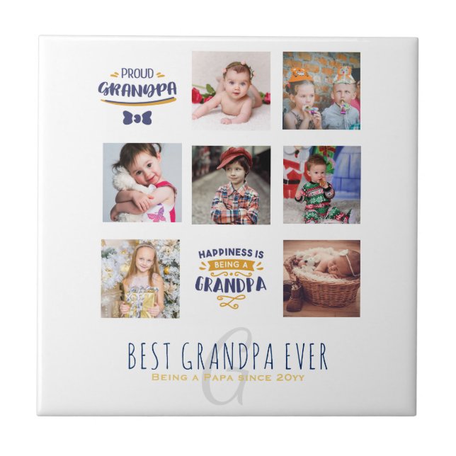 GRANDPA PHOTO COLLAGE GIFT Proud Papa Pops Gramps Tile (Front)