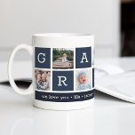 Grandpa Photo Collage & Grandchildren Names Coffee Mug<br><div class="desc">Create a sweet keepsake for a beloved grandfather this Father's Day or Grandparents Day. This simple design features seven of your favorite square or Instagram photos, arranged in a collage layout with alternating squares in navy blue, spelling out "Grandpa." Personalize with favorite photos of his grandchildren, and add their names,...</div>