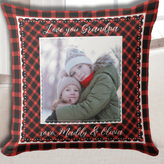 Grandpa Photo Plaid Christmas Cushion